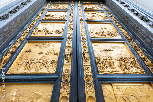 Florence Gate of Paradise: main old door of the Baptistry of Florence - Battistero di San Giovanni - located in front of the Cathedral photo