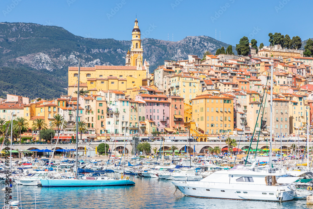 Naklejka premium Menton on the French Riviera, named the Coast Azur, located in the South of France