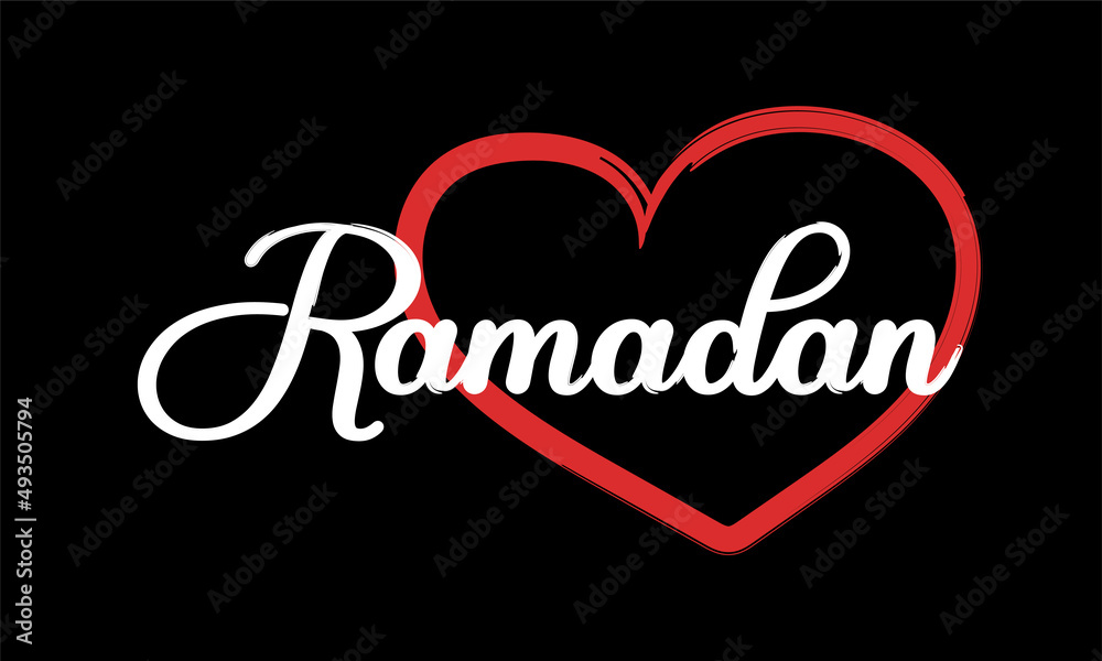 Ramadan Text Vector With Heart On Black Background