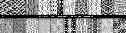 Geometric set of seamless black and white patterns. Simple vector graphics