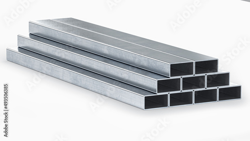 Rectangular metal profile isolated on white background. 3d rendering