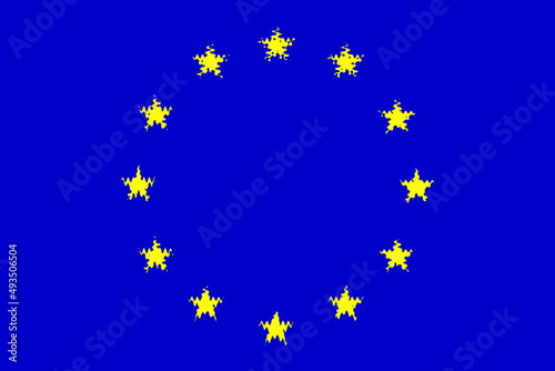 EU. European Union. Flag of European Union. llustration of the flag of European Union. Horizontal design. Abstract design. Illustration. Map. Europe day. 9 May 2023