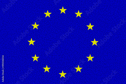 EU. European Union. Flag of European Union. llustration of the flag of European Union. Horizontal design. Abstract design. Illustration. Map. Europe day. 9 May 2023