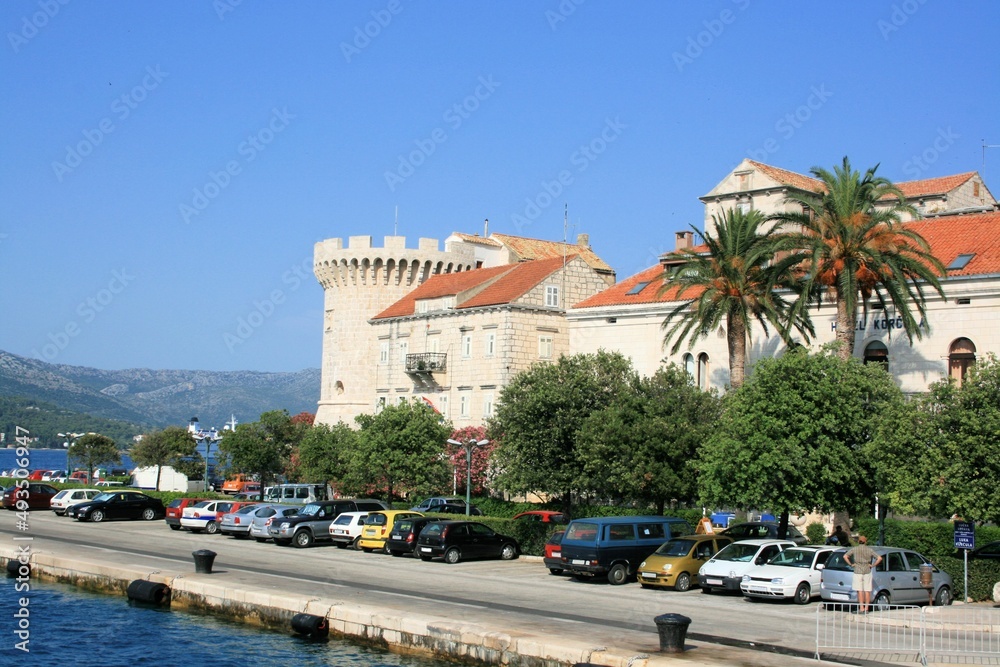 view on the old town of Korcula, Croatia