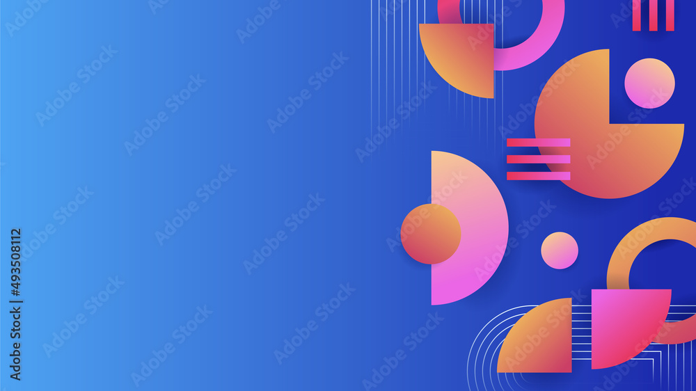 Abstract blue background with neon gradient of pink and orange yellow. Abstract geometric shapes. Vector illustration Abstract blue background with neon gradient of pink and orange yellow. Abstract geometric shapes. Vector illustration