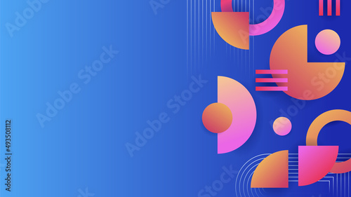 Abstract blue background with neon gradient of pink and orange yellow. Abstract geometric shapes. Vector illustration