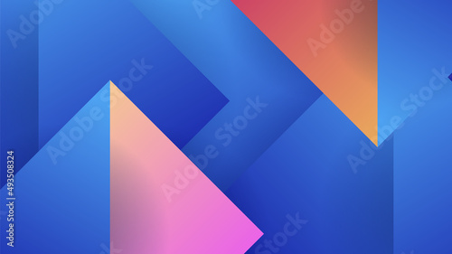 Abstract blue background with neon gradient of pink and orange yellow. Abstract geometric shapes. Vector illustration