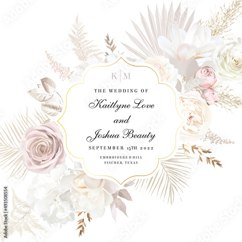Flower geometric line art vector design frame. Wedding watercolor flowers © lavendertime