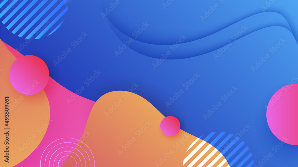 Modern abstract neon gradient blue colorful waves for design background. Blue background with orange yellow pink red gradient geometric shapes. Vector illustration