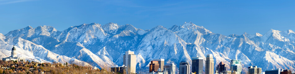 Salt Lake City panorama in winter snow