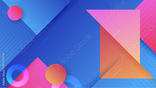 Modern abstract neon gradient blue colorful for design background. Blue background with orange yellow pink red gradient geometric shapes. Vector illustration