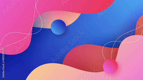 Modern abstract neon gradient blue colorful waves for design background. Blue background with orange yellow pink red gradient geometric shapes. Vector illustration