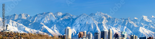 Salt Lake City panorama in winter snow