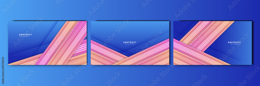 Fototapeta premium Set of abstract blue background with pink orange yellow trendy neon gradient. Design for banner, poster, wallpaper, template, and social media template