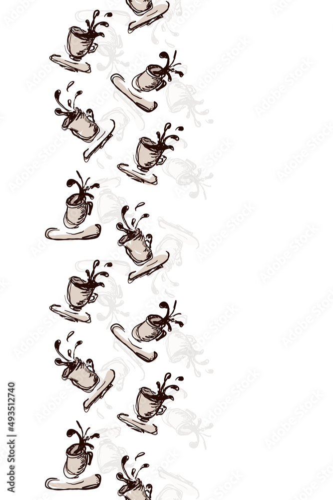 Seamless pattern with flying coffee cups. Hand drawing cartoon texture. Isolated Seamless pattern with flying coffee cups. Hand drawing cartoon texture. Isolated