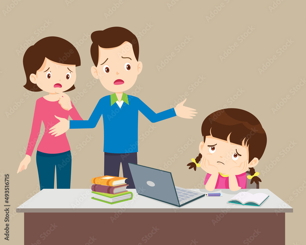 Bored children girl doing homework Bored children girl doing homework