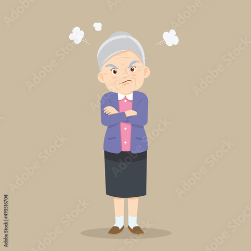 angry elderly woman arms crossed