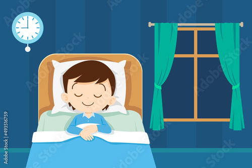 cute boy sleep in bed room