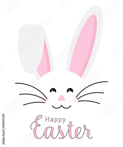 Colorful Happy Easter greeting card with rabbit, bunny, eggs with banners