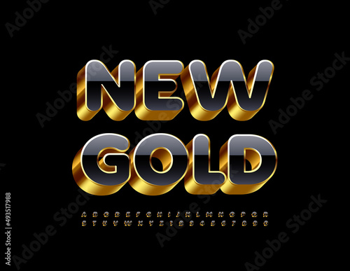 Vector New Gold 3D Font. Artistic Alphabet Letter and Numbers.