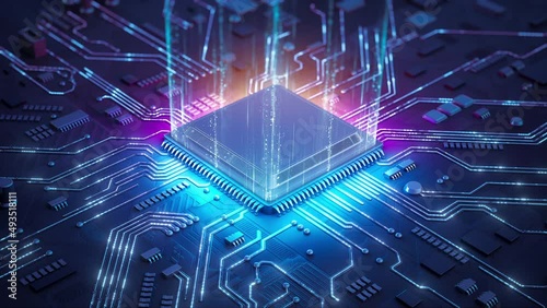 Central Computer Processors CPU concept. Motherboard digital chip. Technology science background. Integrated communication processor. 3D animation