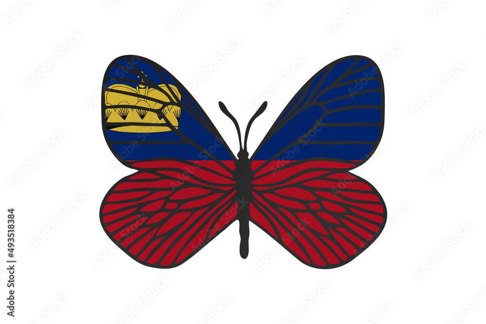 Butterfly wings in color of national flag. Clip art on white background. Liechtenstein