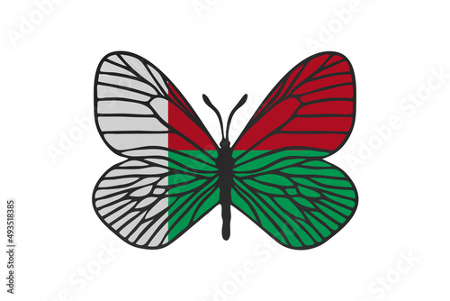 Butterfly wings in color of national flag. Clip art on white background. Madagascar