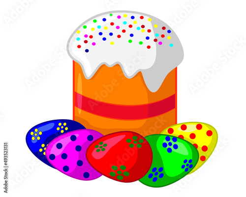 Easter cake and eggs. Vector drawing.