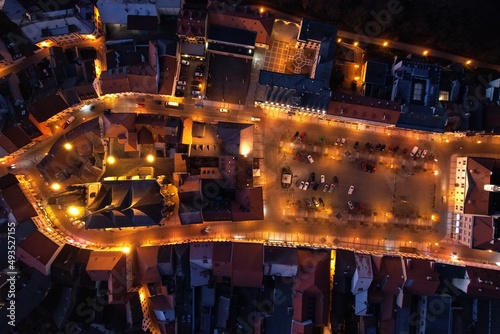 Louny Czechia aerial landscape view of historical old city Louny Ceske stredohori Czech republic panorama church and old houses and fortifications photo