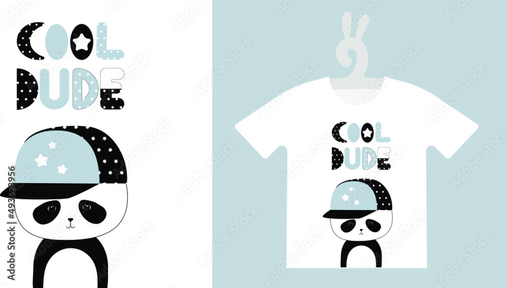 Baby Animal Prints on T-shirts, sweatshirts, wall art. Drawn cute baby panda. Isolated vector illustration Baby Animal Prints on T-shirts, sweatshirts, wall art. Drawn cute baby panda. Isolated vector illustration
