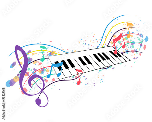 Musical notes with piano vector illustration. Color design.