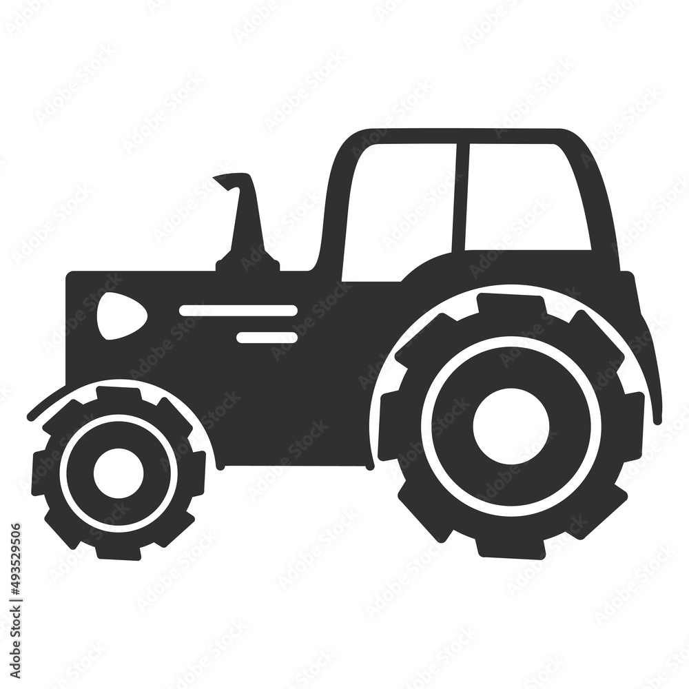 Black silhouette retro agricultural machinery tractor.Vector flat illustration.Isolated on white background. Black silhouette retro agricultural machinery tractor.Vector flat illustration.Isolated on white background.