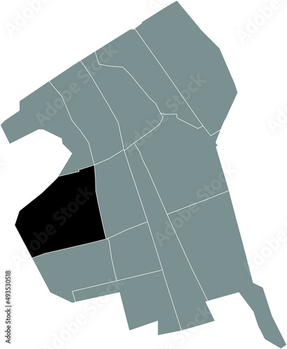 Black flat blank highlighted location map of the BUITENHOF DISTRICT inside gray administrative map of Delft, Netherlands photo