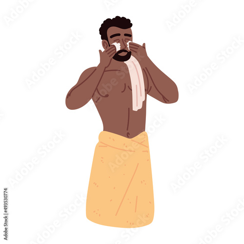man afro apply cream in face