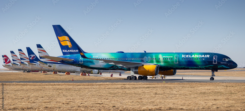 PRAGUE MARCH 13 2022 Icelandair Boeing 757 256 WL TF FIU Hekla prague-march-13-2022-icelandair-boeing-757-256-wl-tf-fiu-hekla