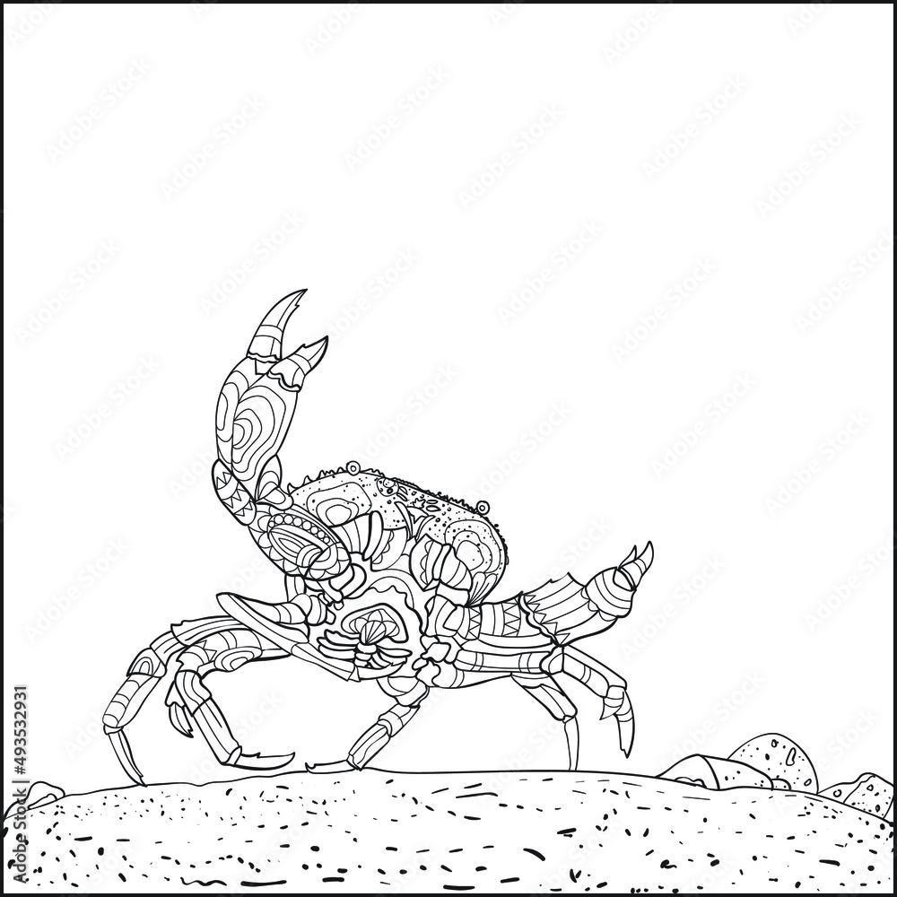 Sea Animals doodle art coloring pages Stock Vector | Adobe Stock