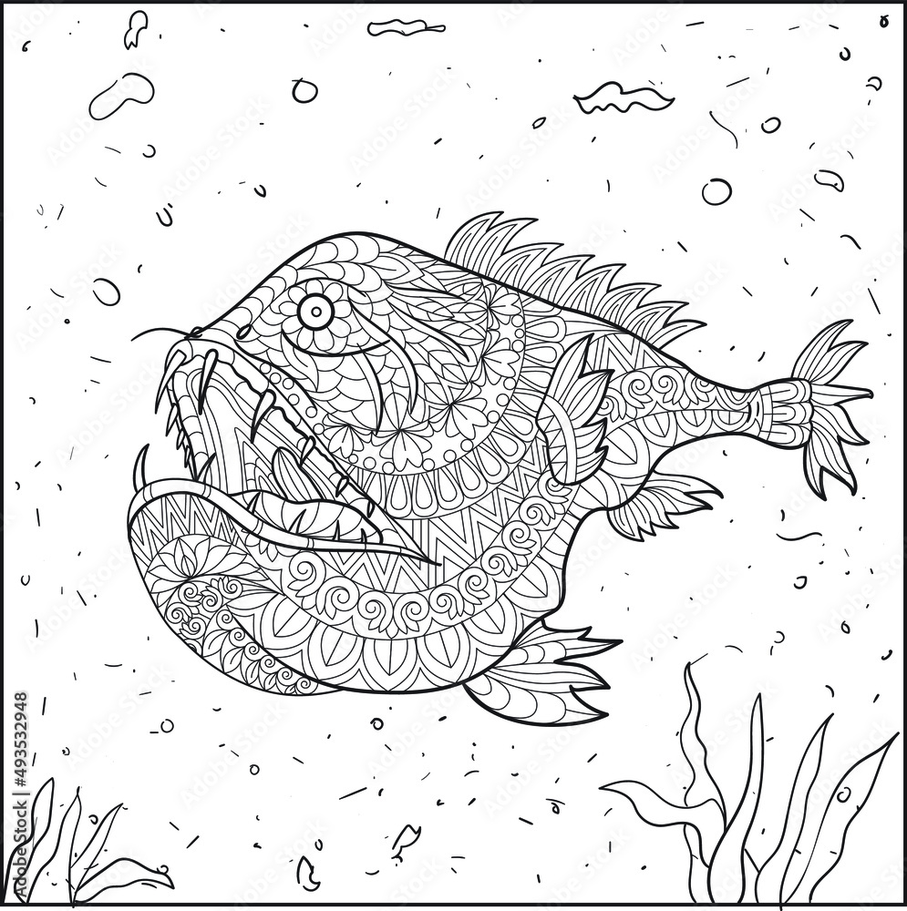 Fototapeta premium Sea Animals doodle art coloring pages