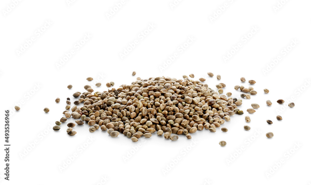 Heap of hemp seeds on white background Heap of hemp seeds on white background