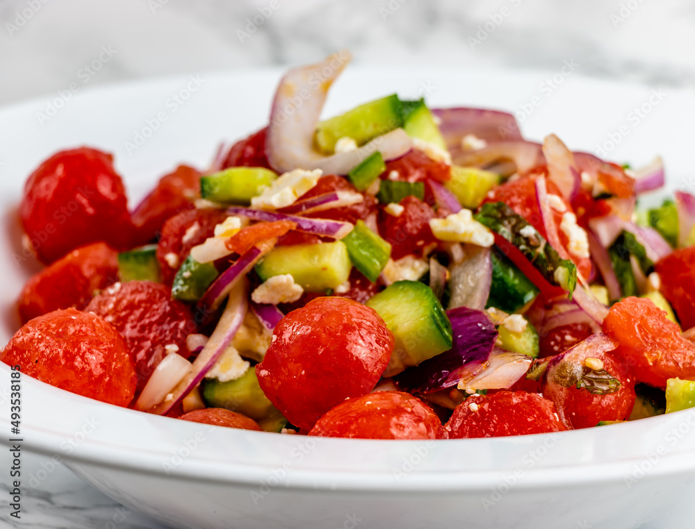 Summertime watermelon salad with feta cheese. Calgary, Alberta, Canada