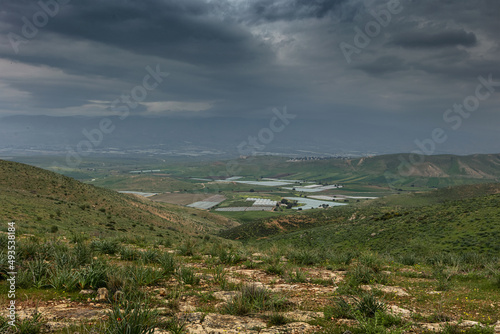 Landscape in rainy weather  two countries 