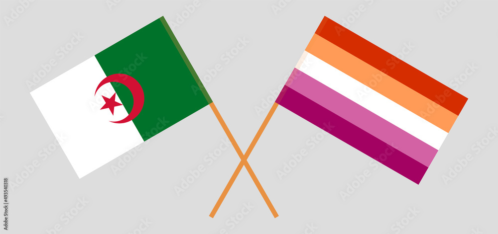 Crossed flags of Benin and Lesbian Pride. Official colors. Correct proportion Crossed flags of Benin and Lesbian Pride. Official colors. Correct proportion