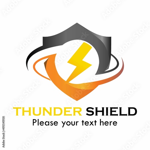 Thunder shield logo design template illustration