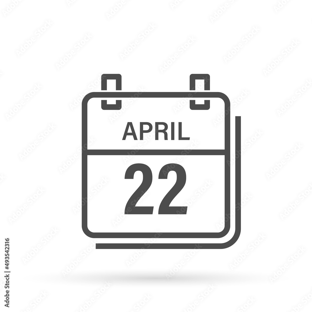 April 22, Calendar icon with shadow. Day, month. Flat vector illustration. April 22, Calendar icon with shadow. Day, month. Flat vector illustration.