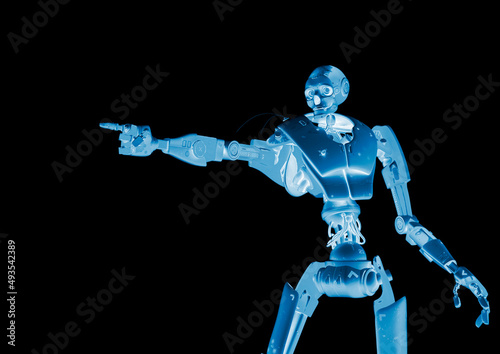 skull bot is pointing the way in a white background © DM7