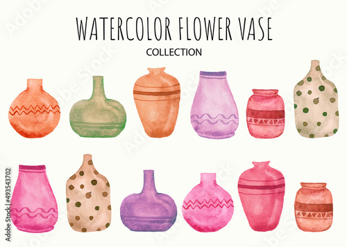 watercolor set of flower vase collection