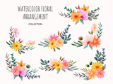 watercolor set of summer floral arrangement