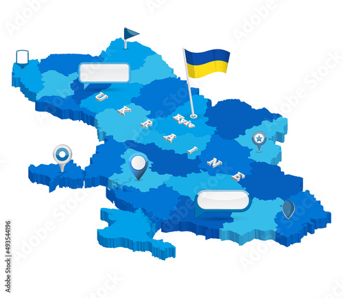 Ukraine isometric map and 3D map icons