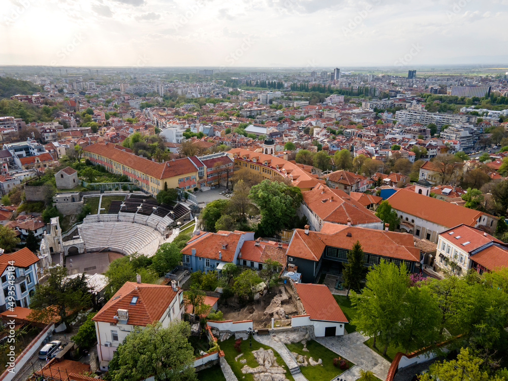 Obraz premium Aerial view of City of Plovdiv, Bulgaria