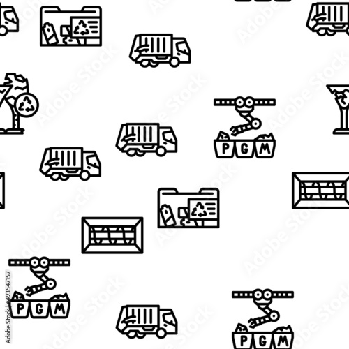 Waste Sorting Conveyor Equipment Vector Seamless Pattern Thin Line Illustration