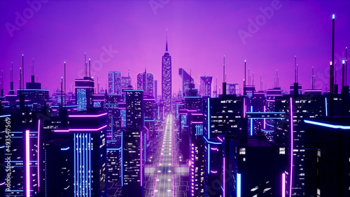 Metaverse city and cyberpunk concept. 3d render